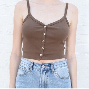 Brandy Melville John Galt Brown Zelly Button Down Crop Tank Top One Size